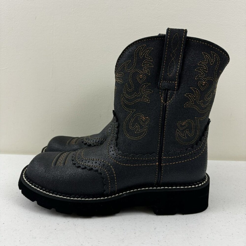 Ariat Fatbaby Womens Sz 8.5 B Dark Gray Saddle Vamp Leather Cowgirl Boots